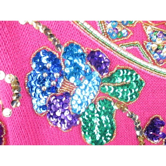 SML Sort LTD L Sweater Beads Sequins Pink Long Sleeve - Picture 4 of 5